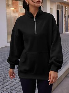 Conception de logo personnalisé Sweat-shirt à demi-fermeture éclair surdimensionné à épaules tombantes pour femmes - Product Image 2