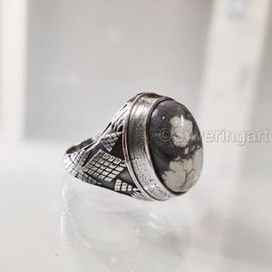 Bague en argent sterling 925 pour homme, bague de naissance en Howlite blanche naturelle, bijoux de noël arabe de toutes tailles - Product Image 2