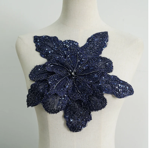 Keering cosido flor vestido de novia parches hechos a mano Polymesh tela apliques múltiples cristal semilla cuentas gota punta colgante - Product Image 1