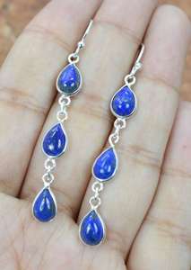 Boucles d'oreilles en argent sterling 925 avec lapis-lazuli bleu, bijoux en pierres précieuses faits à la main pour femmes - Product Image 2