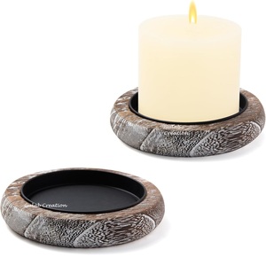Bandeja de madera artesanal para velas de Pilar Base de portavelas decorativa rústica para centros de mesa, decoración del hogar y estilo de eventos - Product Image 5