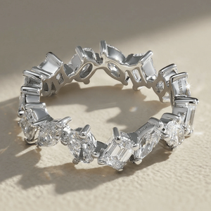 Anillo de Eternidad Completo con Diamantes Cultivados en Laboratorio Certificados por IGI, Formas Mixtas, Plata Sólida 925, Corte Marquesa, Esmeralda y Ovalado, Anillo de Boda - Product Image 1