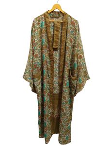 Longueur cheville Robe en soie Robe multicolore Robe de nuit Robe indienne Vintage en soie recyclée Sari Kimono - Product Image 6