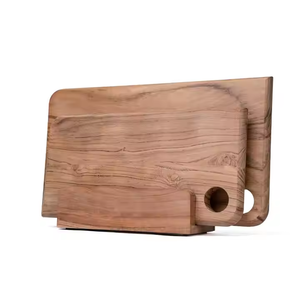 Planche à découper en bois d'acacia avec poignée de couleur rouge Planche à découper en bois d'acacia Outil de cuisine intelligent Planche à fromage en résine de bois - Product Image 4