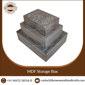 Lot de 3 boîtes de rangement en MDF antique gris brûlé sculptées à la main de qualité supérieure certifiées TSCA, idéales pour le bureau à domicile, prix d'usine - Product Image 2