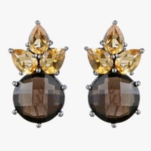 Boucles d'oreilles rondes en forme de poire en argent Sterling 925, Quartz fumé et Citrine Hydro - Product Image 1