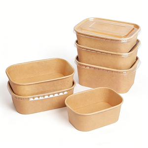 白色/牛皮纸彩色方形环保一次性食品容器带盖纸碗用于沙拉包装一次性盒子 - Product Image 1