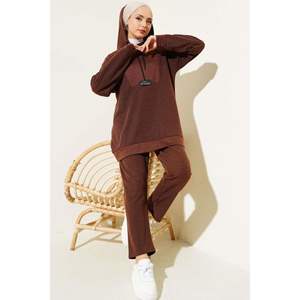 Emblema Cremallera Capucha 2 Piezas Conjunto Marrón - Product Image 4