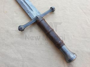 DAMASCO HECHO A MANO MANGO DE CUERO MARRÓN ESPADA VIKINGA 2017 - Product Image 5