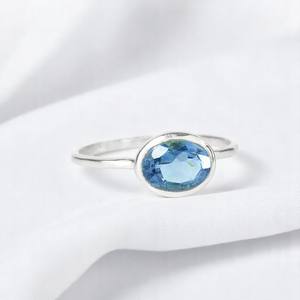 Kyanite cuarzo piedra preciosa forma ovalada 8x10 MM anillo chapado en oro anillos finos joyería para mujeres plata banda lisa anillos personalizados - Product Image 2