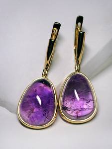 Pendientes de Amatista, Cuarzo Púrpura Natural, Cabujón, Plata de Ley 925, Chapado en Oro de 14K, Aro Vintage, Joyería Unisex, Octubre - Product Image 4