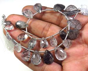 ลูกปัดลูกแพร์ briolette เหลี่ยมเพชรพลอยควอตซ์สีดำรูไทล์8-17มม. 8เส้นเข็มควอทซ์อัญมณีหลวม - Product Image 6