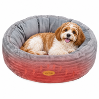 Coussin pour chat Yangyangpet en peluche côtelée grise, rond, à bords hauts
