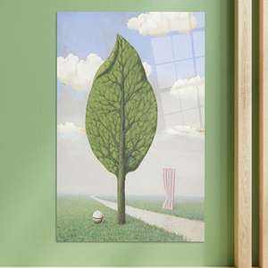 Surrealist <b>Leaf</b> Tree Canvas Print: Dreamy Magritte Wall <b>Art</b>,TEMPERED GLASS <b>ART</b> - Product Image 1