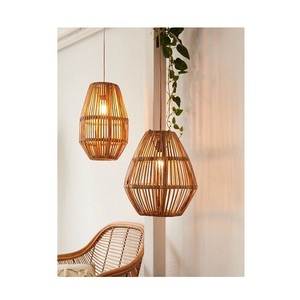 Lámpara colgante de madera natural de bambú, carcasa decorativa, cortina de ratán - Product Image 6