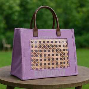 กระเป๋าโท้ทปอกระเจาทำด้วยมือพร้อมแผงหวายทอและกระเป๋าหูรูดจับคู่อุปกรณ์แฟชั่นที่ยั่งยืนเป็นมิตรกับสิ่งแวดล้อม - Product Image 1