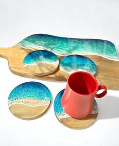 Sous-verres en bois faits à la main respectueux de l'environnement | Bois de manguier ou d'acacia durable | Rustique et élégant | Sous-verres ronds en pierre - Product Image 3