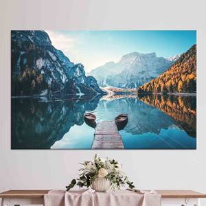 Toile imprimée : Décoration murale avec paysage de montagne des Dolomites et du lac Braies, toile enveloppée - Product Image 1
