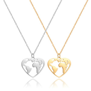 Mode <span class=keywords><strong>carte</strong></span> <span class=keywords><strong>du</strong></span> <span class=keywords><strong>monde</strong></span> bijoux colliers en acier inoxydable coeur pendentif collier non ternir argent 18k or coeur <span class=keywords><strong>carte</strong></span> <span class=keywords><strong>du</strong></span> <span class=keywords><strong>monde</strong></span> collier - Product Image 1