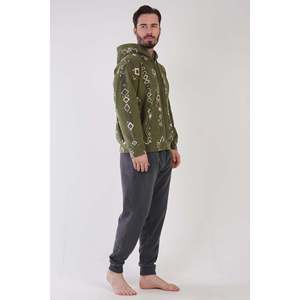 Conjunto de Pijama para Hombre con Capucha, Hombros Caídos, Cierre de Cremallera, Mangas Largas y Puños - Color Caqui - Product Image 2