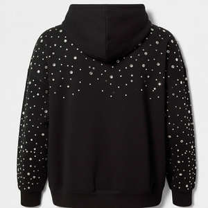 Sweat à capuche streetwear pour femme, de haute qualité, respirant, hiver, avec badge tissé et strass en cristal, personnalisable OEM - Product Image 3