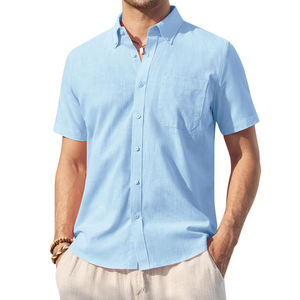 Résistant aux rides coupe décontractée à manches courtes respirant Polyester/coton décontracté Style de rue bouton hommes tailleur chemises été - Product Image 1