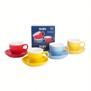 Juego de 6 Tazas de Café de Cerámica RUBY de Colores Surtidos con Platos Artísticos 44 - Product Image 2