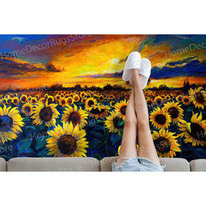 Alfombra con paisaje natural al atardecer, alfombra impresa, alfombra con pintura de campo de girasoles, alfombra suave no tejida - Product Image 1