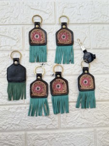 Haute qualité en cuir repoussé mignon charmant gland porte-clés Offre Spéciale fabriqués à la main Style occidental moderne couleur Turquoise porte-clés - Product Image 6