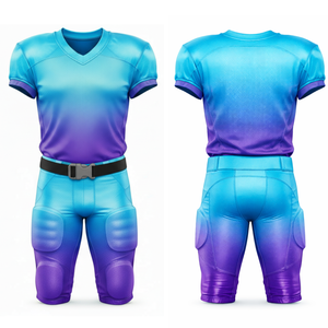 ชุดยูนิฟอร์มอเมริกันฟุตบอลสีฟ้าอ่อนและสีม่วงไล่เฉดแบบขายดี ชุดเจอร์ซีย์แบบออมเบรสั่งทำพิเศษ พร้อมกางเกงบุฟองน้ำ - Product Image 3