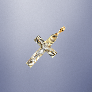 Colgante de crucifijo de Jesús chapado en oro amarillo de 14K, cruz cristiana religiosa con incrustaciones de diamantes de dos tonos, joyería fina para niños - Product Image 5