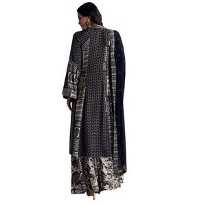 Costume Palazzo en mousseline imprimé mixte noir avec travail Resham Vente en gros de vêtements ethniques pour femmes Usine de vêtements OEM Fournisseur en vrac Mode - Product Image 5