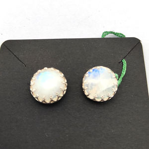 Rainbow Moonstone 12mm 925 Sterling Silver Designer <b>Stud</b> <b>Earrings</b> 5.06gms Handmade <b>Fine</b> Jewellery with Pearl for Women - Product Image 3