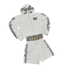 Custom Logo White Heavyweight Streetwear Cropped Embroidery <b>Zip</b> <b>up</b> Sweatpants and <b>Hoodie</b> Set Manufacturers - Product Image 2