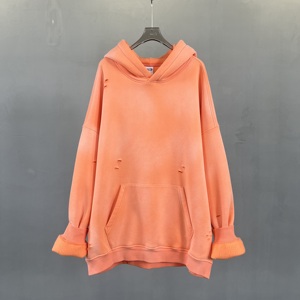 Personalizado 360g de alta calidad agujero rasgado Streetwear Vintage hombres desgastado sol desteñido ácido lavado Sudadera con capucha sudaderas con capucha para hombres - Product Image 5