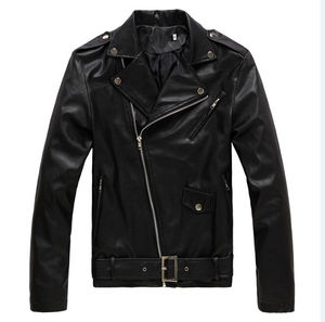 Blouson de moto en cuir PU pour hommes Blouson bombardier Biker en cuir Fuax classique et noir d'extérieur - Product Image 1