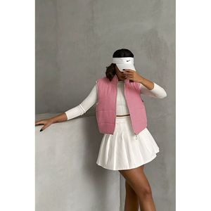 Chaleco Acolchado para Mujer TOPSHOW, Color Rosa Claro, Diseño a Cuadros, Relleno de Fibra, Mezcla de Algodón y Poliéster, Venta al Por Mayor - Product Image 4