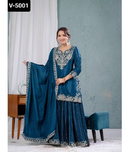 Most Beautiful Traditional Chinnon Silk Salwar Kameez Heavy Embroidery Coding Sequence Work Full Sleeve Pure Heavy Embroidery - Product Image 1