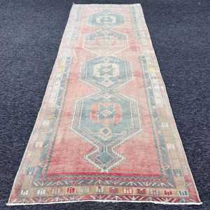 0.3x11.7 ft Vintage <b>Runner</b> Rug, Turkish <b>Red</b> Moroccan Rug - Product Image 1