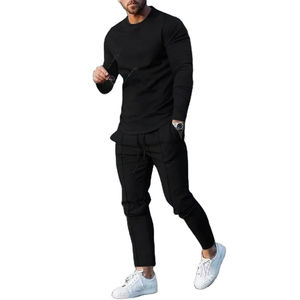 Ensemble deux pièces de sweatshirts surdimensionnés streetwear décontractés pour hommes de couleur unie avec manches longues et pantalons longs Ensembles survêtements pour hommes - Product Image 1