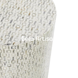 Table d'appoint et tabouret d'appoint en bois avec incrustation d'os vert BALA ARTISAN, design rond pour la décoration du salon - Product Image 2