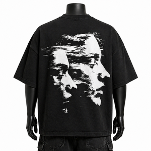 T-shirt Streetwear Vert Oversize Homme Coton Imprimé Graffiti Typographie Coupe Ample Épaules Tombantes Vente en Gros OEM - Product Image 2