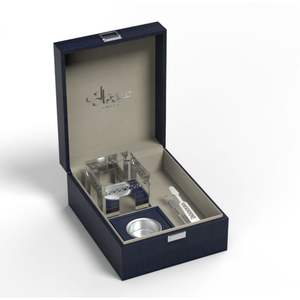 Premium Wood & Metal Bakhoor Burner Set-Luxury Arabic Mubkhar in Navy Gift <b>Box</b> Professional Oud <b>Incense</b> Durable Pine Home Events - Product Image 1