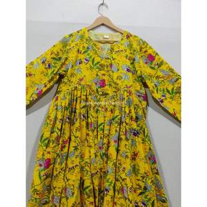 Túnica India estampada de algodón, vestido envolvente bohemio multicolor, ropa de playa de diseñador de verano para mujer, ropa amarilla - Product Image 3