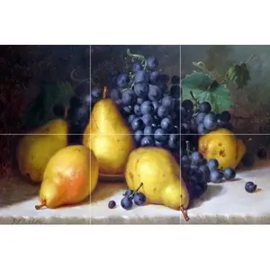 Grapes and Pears Kitchen Bathroom Wall Mural Marble Ceramic Backsplash Tile for Home Decor - Product Image 1