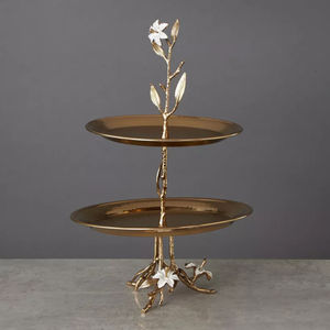 Soporte de pastel de Metal de 2 niveles de estilo antiguo con motivo de pájaro, postre de latón Vintage y servicio de frutas para fiestas y decoración del hogar, precio bajo - Product Image 6