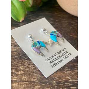 Pendientes Colgantes de Oso Navajo Hechos a Mano con Incrustaciones de Piedras Múltiples y Plata de Ley, Diseño de Ópalo con Patrón Animal, Ideales para Regalo - Product Image 3