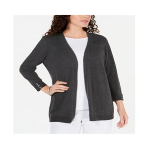 Cardigan da donna Karen Scott con bottoni sul davanti e polsini aperti, grigio, taglia media - Product Image 1