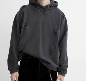 Sweat-shirts streetwear personnalisés, coton lourd délavé, strass, double trois couches, fermeture éclair, sweat-shirt délavé à l'acide pour hommes - Product Image 1