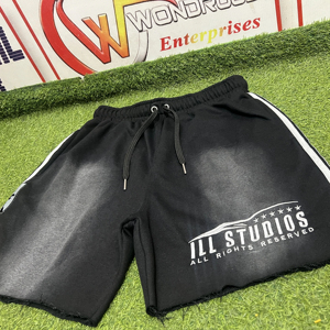 High Street hommes 100% coton français éponge imprimé Shorts d'été soleil délavé à l'acide écologique respirant séchage rapide haut - Product Image 1